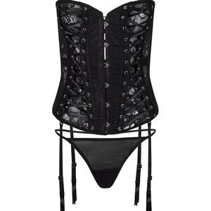 Adore Me Black Lace-Up Corset Set